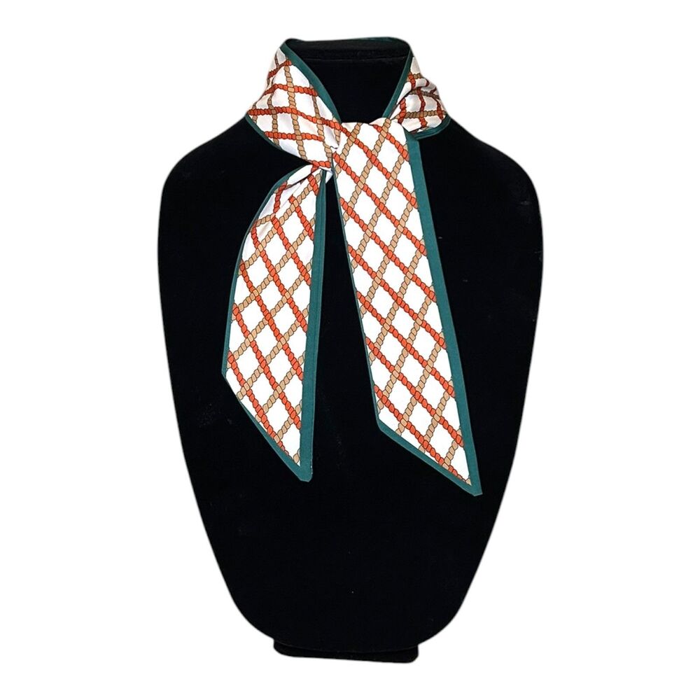 Orange & Green Woman Scarf Thin Ribbon Wrap 37” X 2.5”